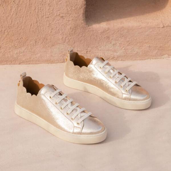 Maison Toufet julie champagne leather sneaker with scalloped edging 