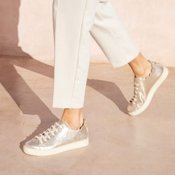 Maison Toufet julie champagne leather sneaker with scalloped edging onn model 