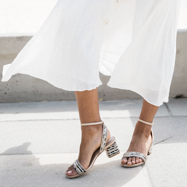 Mi/Mai Coco multi beige mid heel sandal lifestyle 4