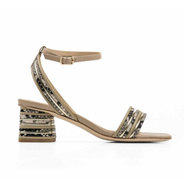 Mi/Mai Coco multi beige mid heel sandal side