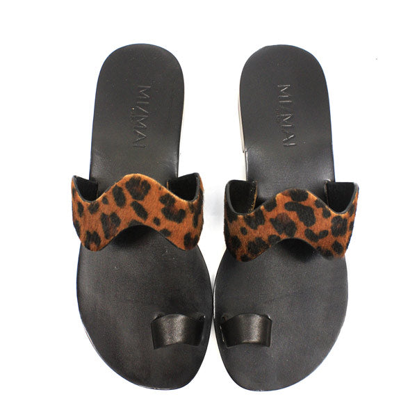 Mi/Mai Goa Leopard Leather toe loop slide top
