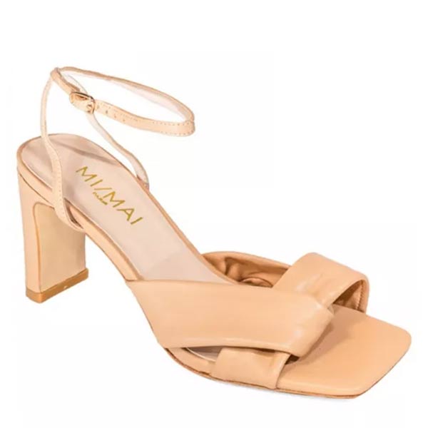 Mi/Mai Mon beige leather mid heel sandal