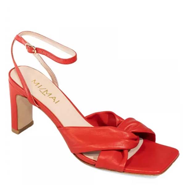 Mi/Mai Mon red leather mid heel sandal