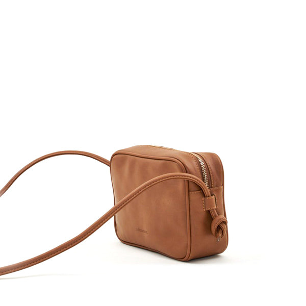 Mint & Rose cassis tan leather crossbody bag angle