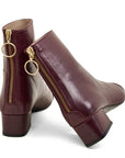 Mint&Rose sol wine leather ankle boot with low heel and gold back zip 