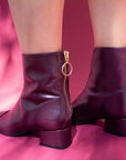 Mint&Rose sol wine leather ankle boot with low heel on model 