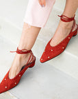 Reike Nen Turnover Dot Red Low heel mule with ankle tie lifestyle 8