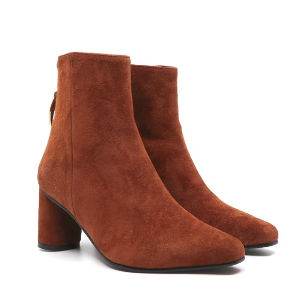 Reike Nen Wave Oval Brown Mid heel suede ankle boot angle