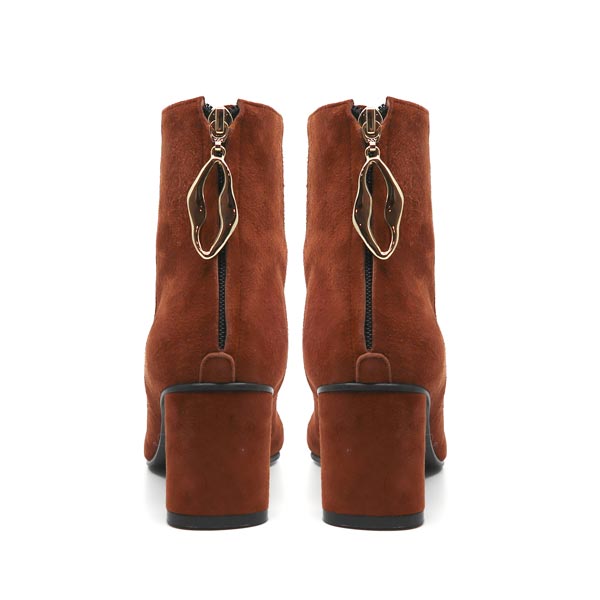 Reike Nen Wave Oval Brown Mid heel suede ankle boot back
