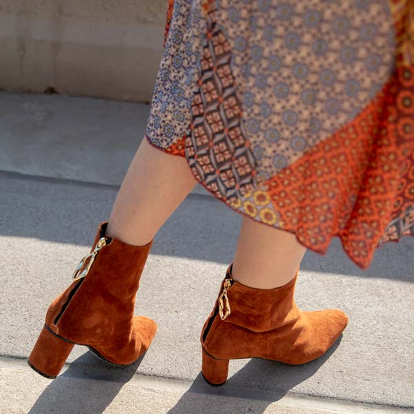 Reike Nen Wave Oval Brown Mid heel suede ankle boot lifestyle