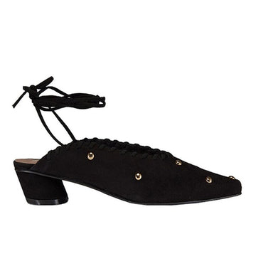 Reike Nen Turnover Dot Black Low heel mule with ankle tie side