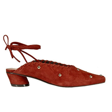 Reike Nen Turnover Dot Red Low heel mule with ankle tie side