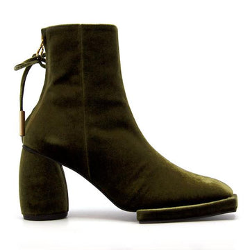Reike Nen Square Velvet Olive High heel ankle boot side