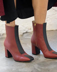     Sylven new York Jayne red/black apple leather boot on model 1