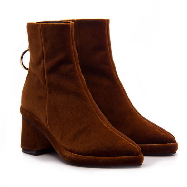 Ring Velvet Copper Mid heel ankle boot angle