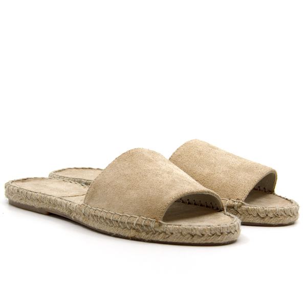 Mint & Rpse Olivia Beige Suede Flat espadrille slide angle