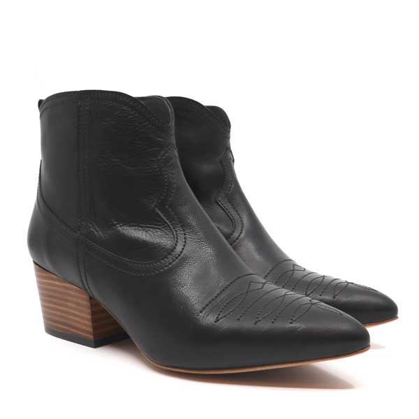 baltarini Giselle Black Western-style mid heel ankle boot angle