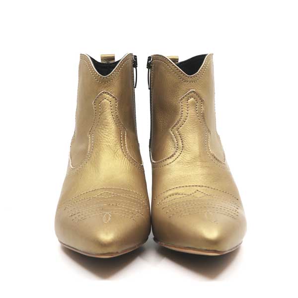 baltarini Giselle Gold western-style mid heel ankle boot front