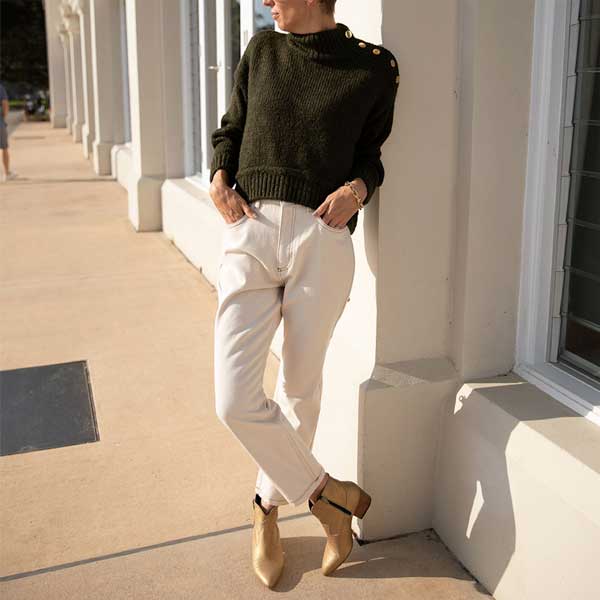 baltarini Giselle Gold western-style mid heel ankle boot lifestyle 1