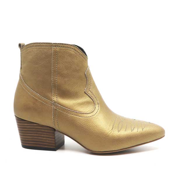 baltarini Giselle Gold western-style mid heel ankle boot