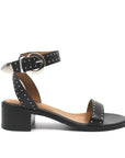 Low heel studded leather sandal side view