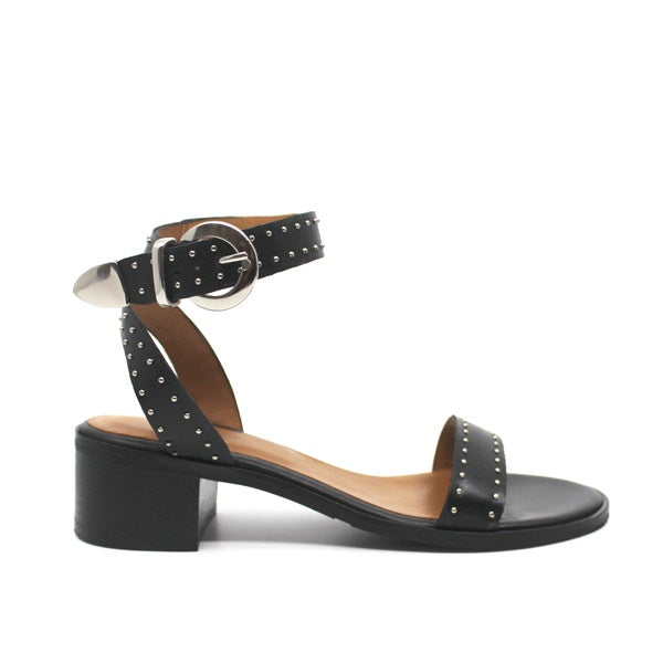 Low heel studded leather sandal side view