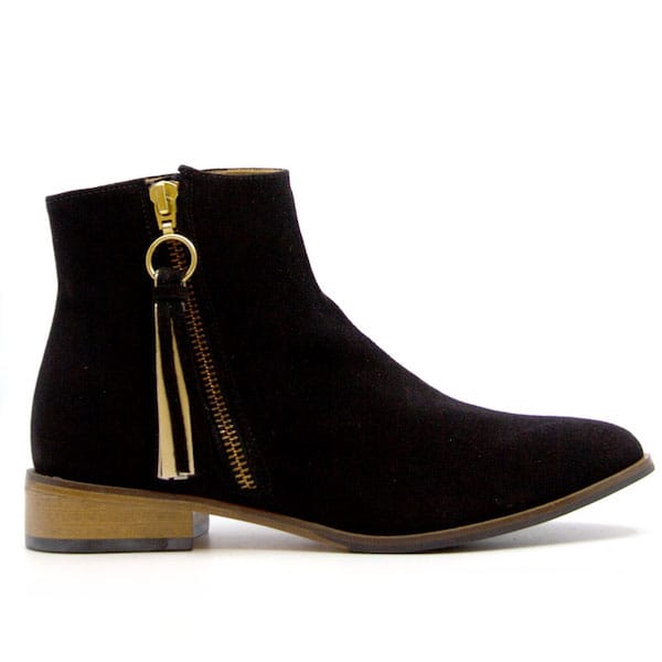 Erin by Emma Go, black flat suede ankle boot - side