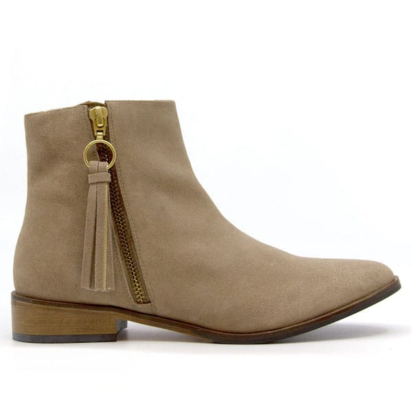 Erin by Emma Go, sand flat suede ankle boot - side