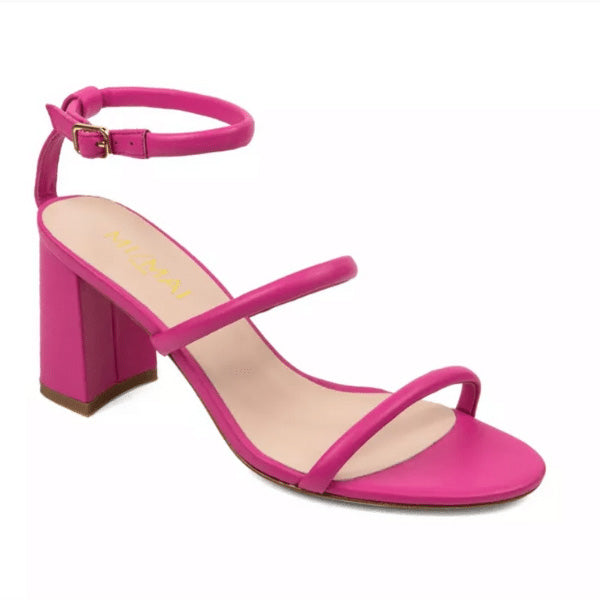 Mi/Mai Daisy Pink leather block heel angle