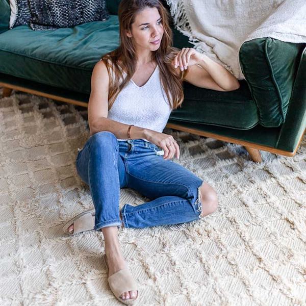 Mint & Rpse Olivia Beige Suede Flat espadrille slide lifestyle