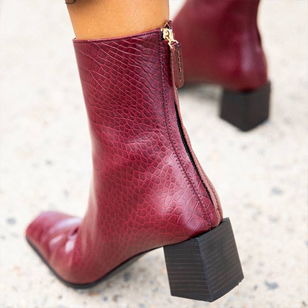Reike Nen Cube Leather Burgundy Block heel ankle boot lifestyle 1