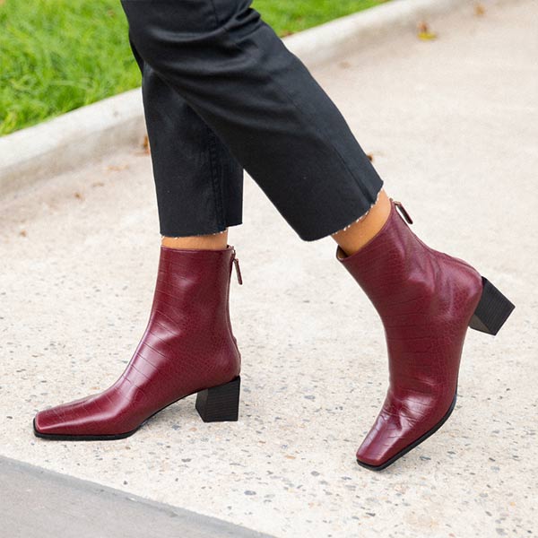 Reike Nen Cube Leather Burgundy Block heel ankle boot lifestyle 2