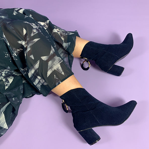 Reike Nen Oblique Ring Navy Mid heel patent leather ankle boot lifestyle 2