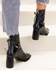 Reike Nen Square Leather Black High heel ankle boot lifestyle 1