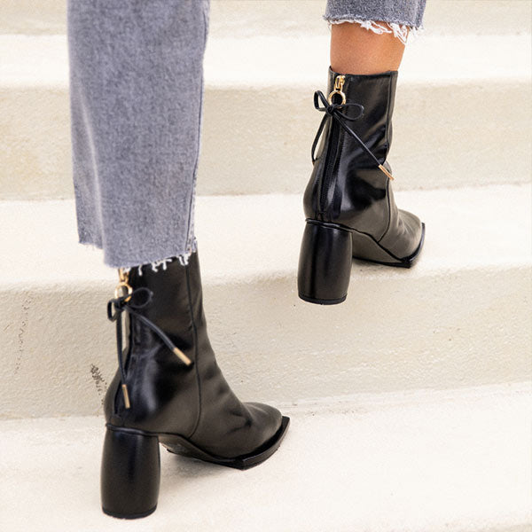 Reike Nen Square Leather Black High heel ankle boot lifestyle 1