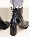 Reike Nen Square Leather Black High heel ankle boot lifestyle 2