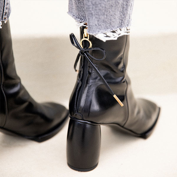 Reike Nen Square Leather Black High heel ankle boot lifestyle 2