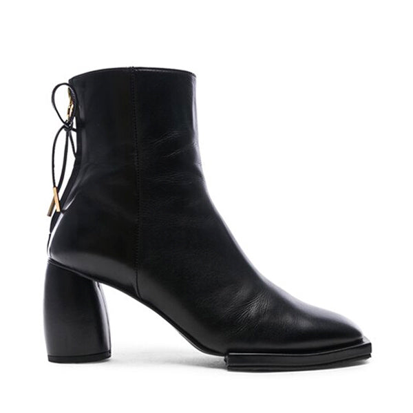 Reike Nen Square Leather Black High heel ankle boot side