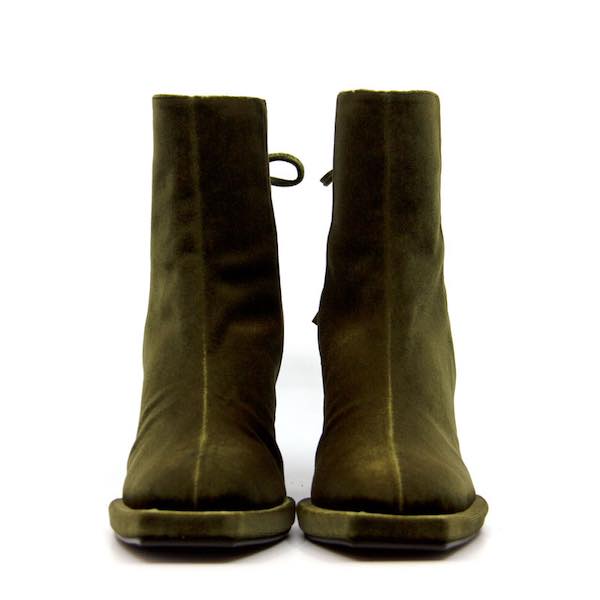 Reike Nen Square Velvet Olive High heel ankle boot front
