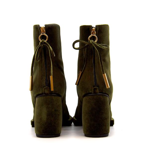 Reike Nen Square Velvet Olive High heel ankle boot back