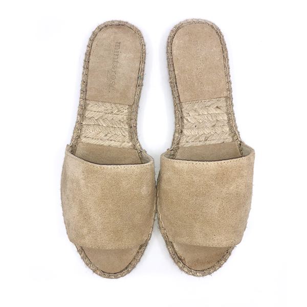 Mint & Rpse Olivia Beige Suede Flat espadrille slide front